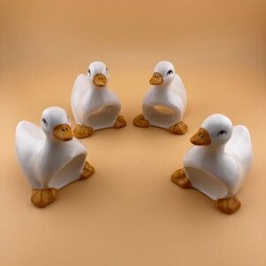 Vintage Porcelain White Duck Napkin Rings - Set of 4